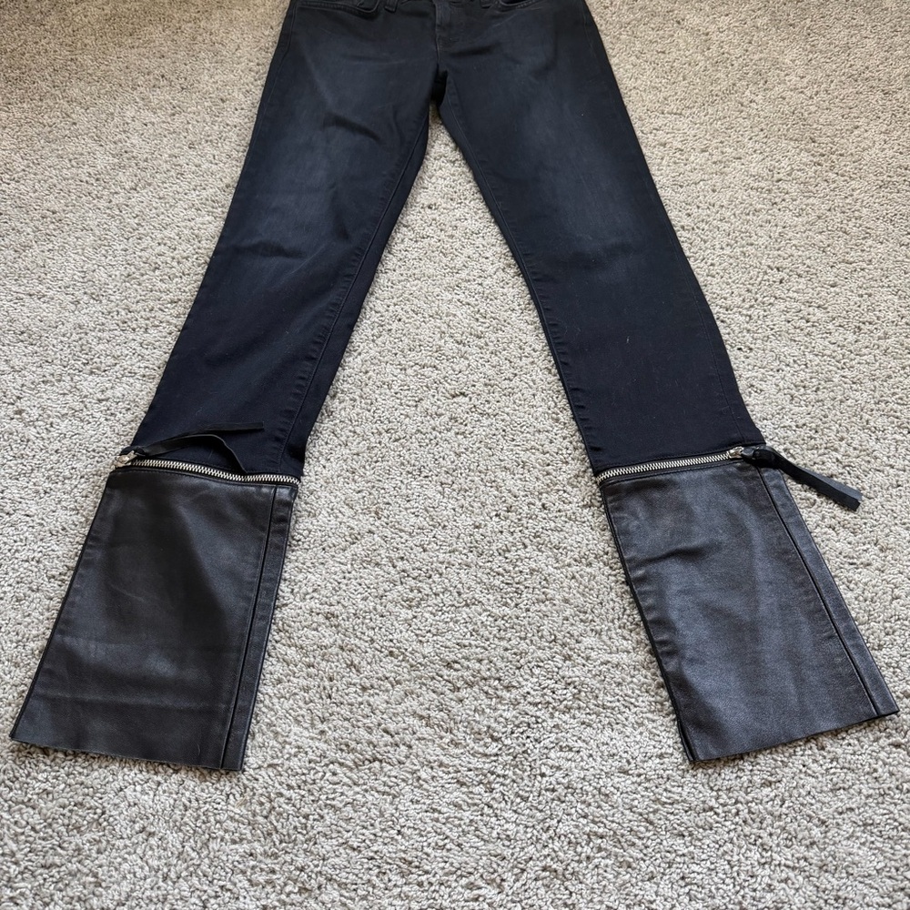 J Brand Black Skinny Alley Cat Zip-Off Lamb Leather Cuff Skinny Jeans Size 27 - Picture 5 of 10